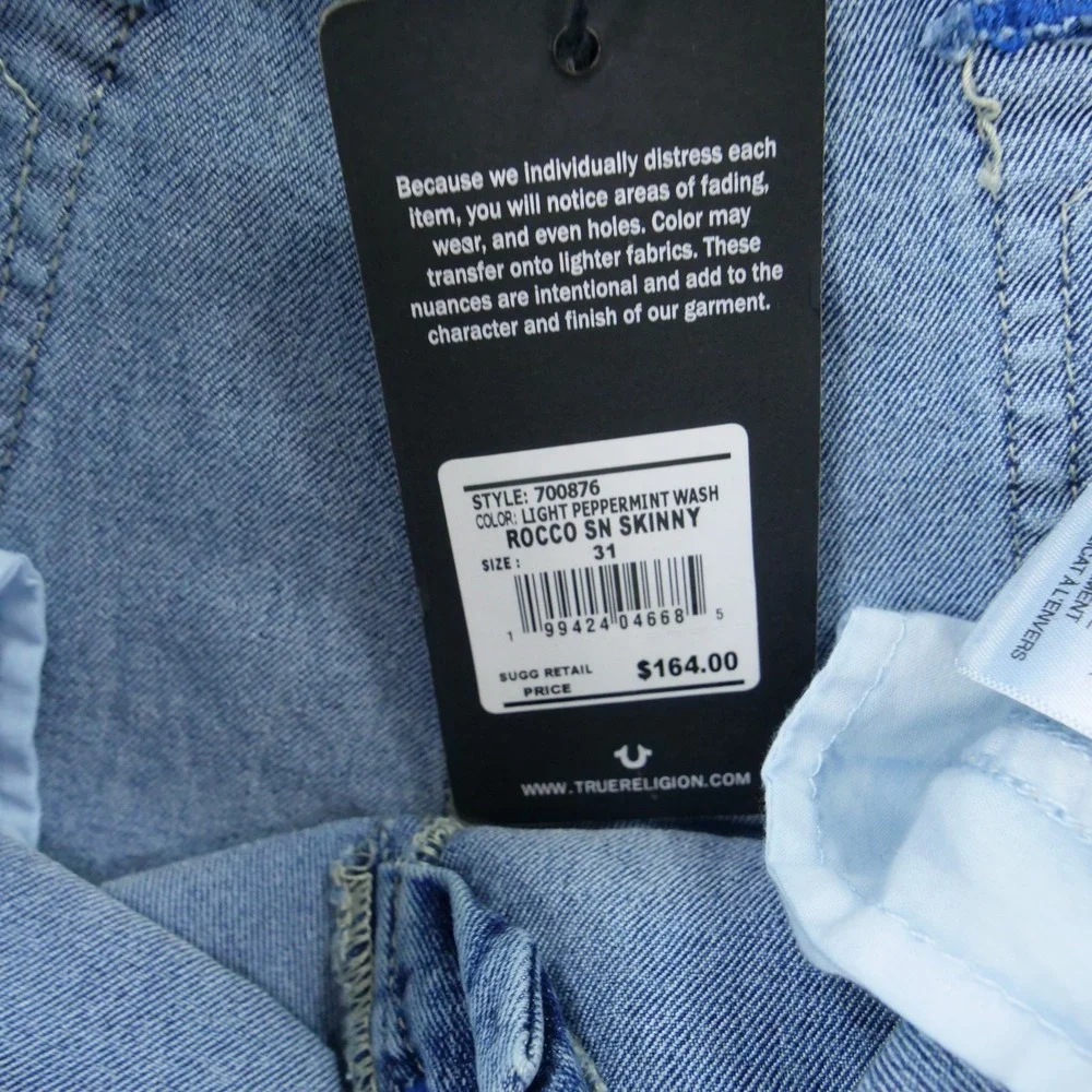 True Religion Jeans Mens 31 Blue Rocco Skinny Mid Rise Stretch Streetwear New